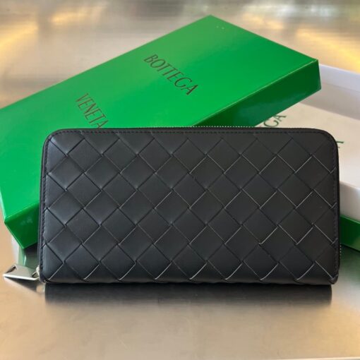 Bottega Veneta Zip Wallet Black Green